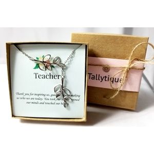 Teacher Gift Leaf over Leaf Drop Necklace